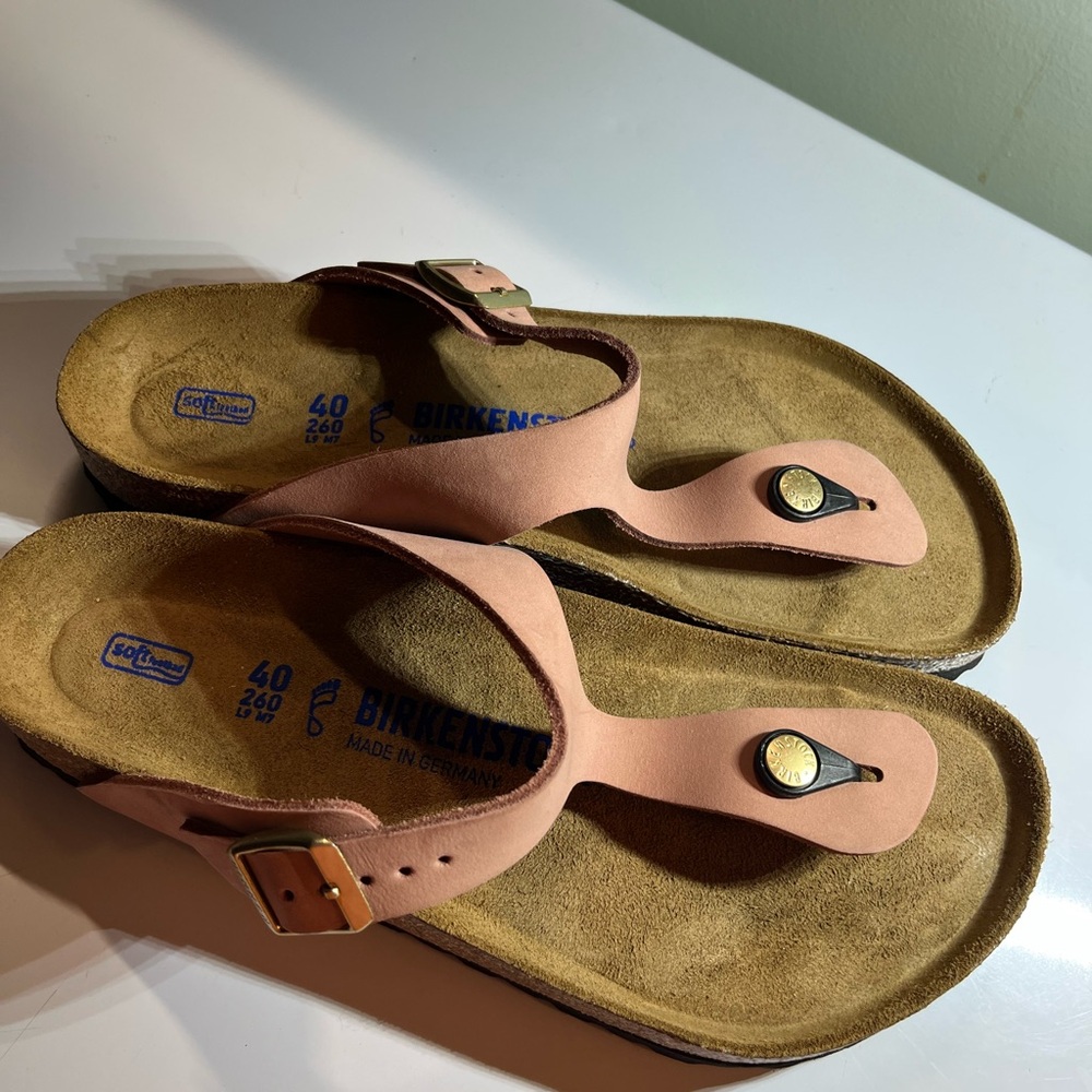 Birkenstock Pink Gizeh Leather Thong Sandals